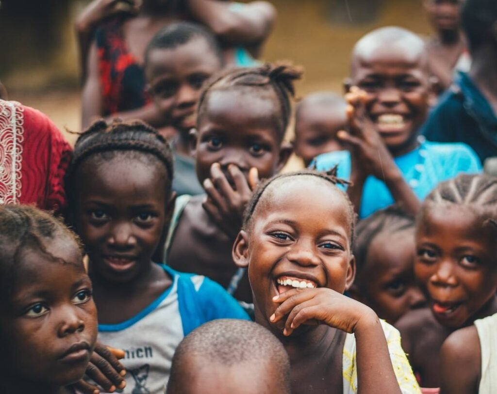 A joyful group of children in a Nigerian community